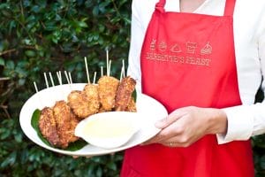 Barbettes Feast catering Chicken skewers with macadamia and coconut crumb