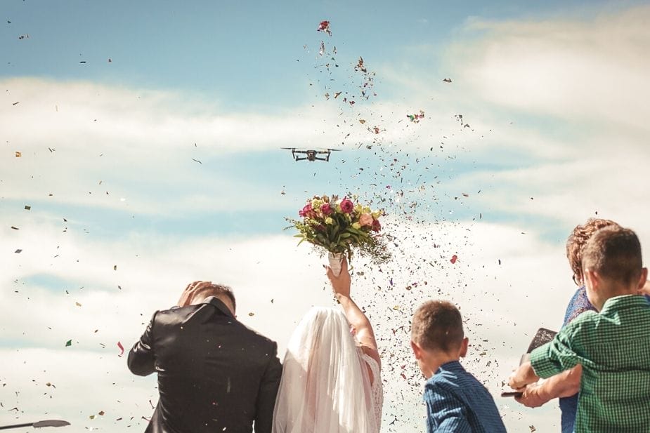 Drone in use for wedding photography