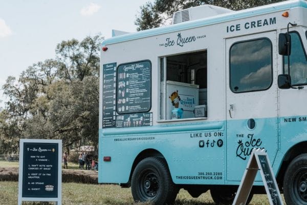An ice cream truck open for business