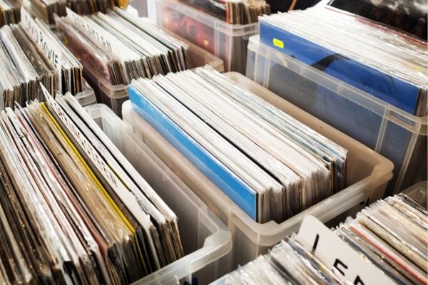 A crate of records owned by a DJ