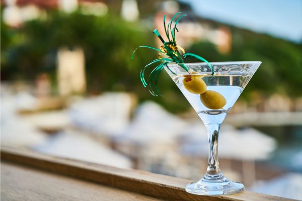 A classic martini with an olive
