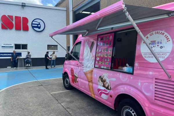A pink N.S.W. Ice Cream Van open for business