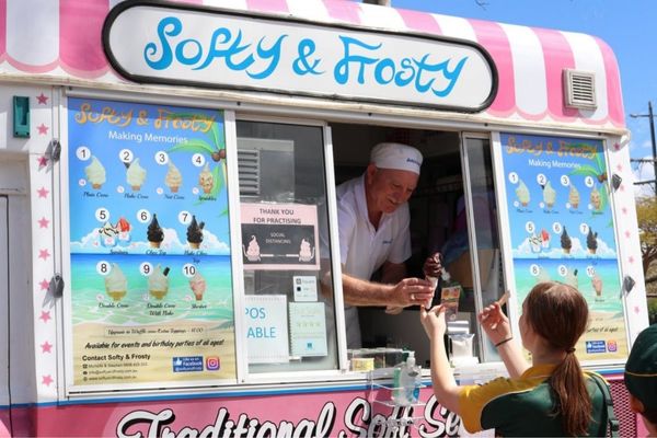 Look at all the choices at the Softy & Frosty ice cream van!