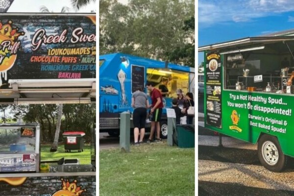 Banner featuring Honey Puff Kind, Rescue Me, and the Potato Man food trucks, showcasing the vibrant culinary scene of Darwin