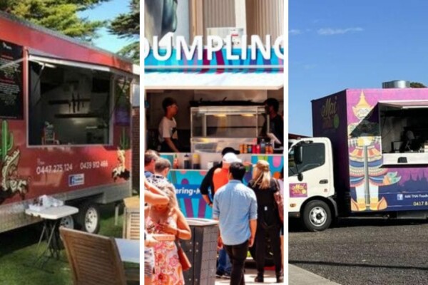 Banner image featuring three food trucks in Geelong, showcasing the vibrant culinary scene